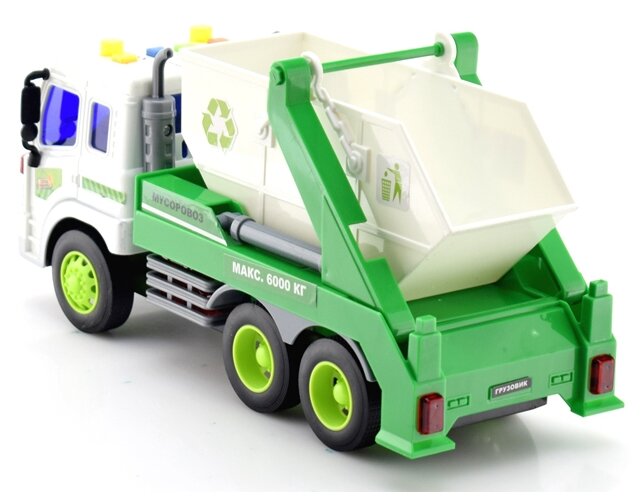 Masinuta pentru gunoi cu frictiune lumini si sunete scara 1 la16 - Wenyi Alb, Verde, Multicolor