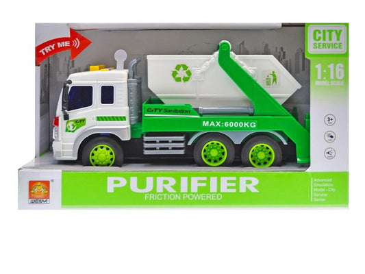 Masinuta pentru gunoi cu frictiune lumini si sunete scara 1 la16 - Wenyi Alb, Verde, Multicolor