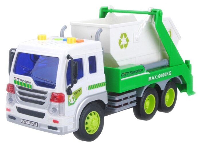 Masinuta pentru gunoi cu frictiune lumini si sunete scara 1 la16 - Wenyi Alb, Verde, Multicolor