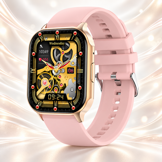 Smartwach XiaWatch idealSTORE, ecran AMOLED, Efectuare Apel Bluetooth HD, NFC, Asistent Vocal, Monitorizare Sanatate, Aplicatie Bursiera, Test Respiratie si Stres, Respingere Apel, Mod MultiSport, Silicon Roz