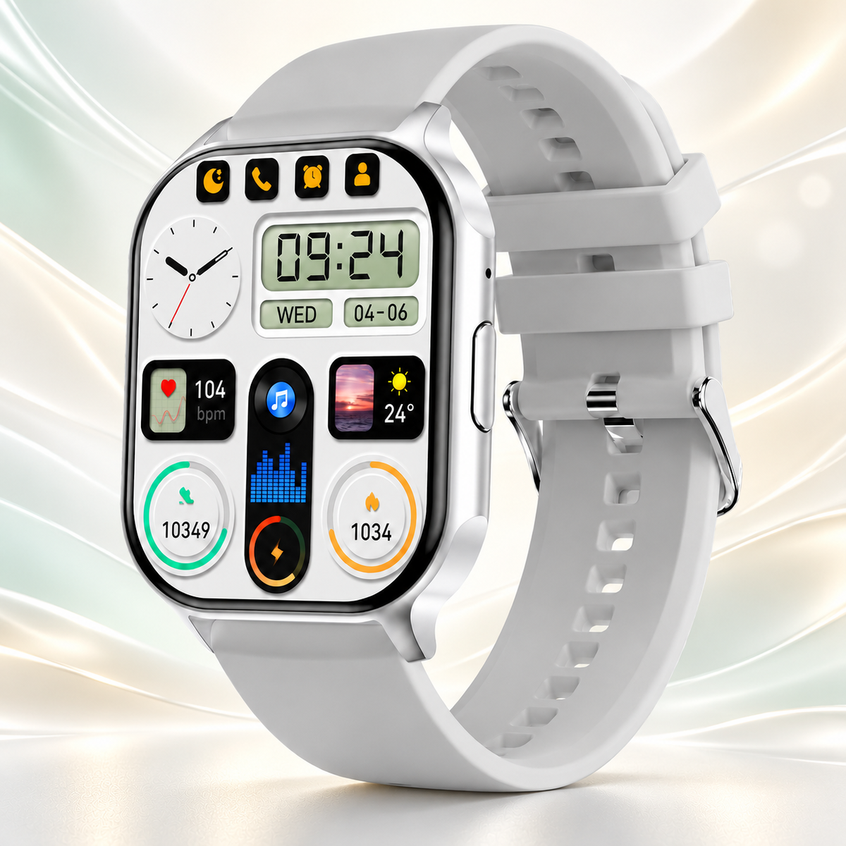Smartwach XiaWatch idealSTORE, ecran AMOLED, Efectuare Apel Bluetooth HD, NFC, Asistent Vocal, Monitorizare Sanatate, Aplicatie Bursiera, Test Respiratie si Stres, Respingere Apel, Mod MultiSport, Silicon Gri