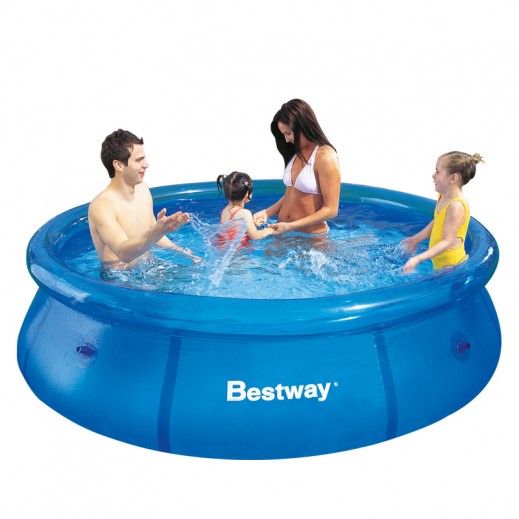 Piscina rotunda Bestway, 244 x 66 cm, pereti intariti cu 3 straturi din material rezistent si kit reparatie