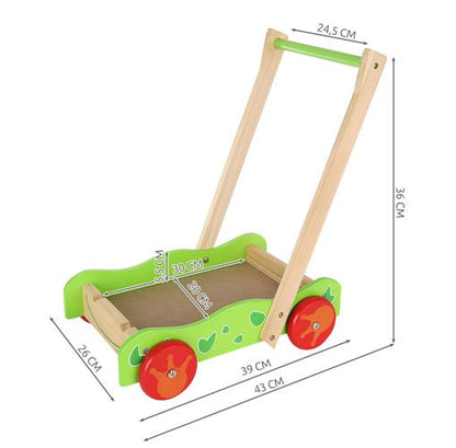 Antepremergator educativ din lemn pentru copii si carucior pentru cuburi 20 piese, Verde