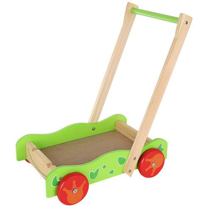 Antepremergator educativ din lemn pentru copii si carucior pentru cuburi 20 piese, Verde