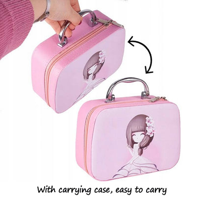 Set make up trusa pentru copii + 3 ani, Darklove, Cu lampa uscare unghii, rujuri, lacuri de unghii, pensula cosmetica si multiple accesorii, Usor de utilizat si de transportat, Plastic, 20.5 x 15 x 8cm, Multicolor