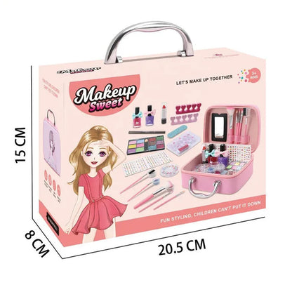 Set make up trusa pentru copii + 3 ani, Darklove, Cu lampa uscare unghii, rujuri, lacuri de unghii, pensula cosmetica si multiple accesorii, Usor de utilizat si de transportat, Plastic, 20.5 x 15 x 8cm, Multicolor