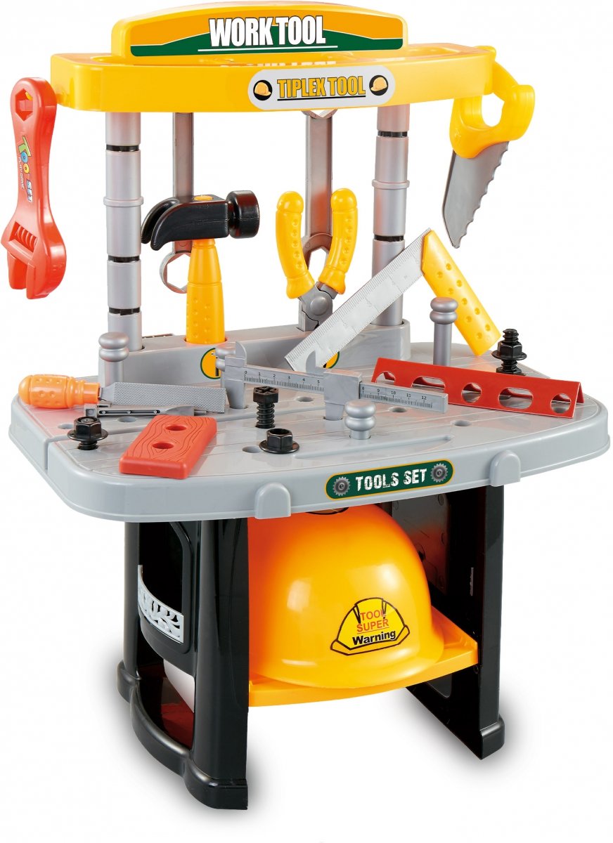 Banc de lucru, casca si scule mici pentru bricolaj, Dodo Toys DIY, Multicolor