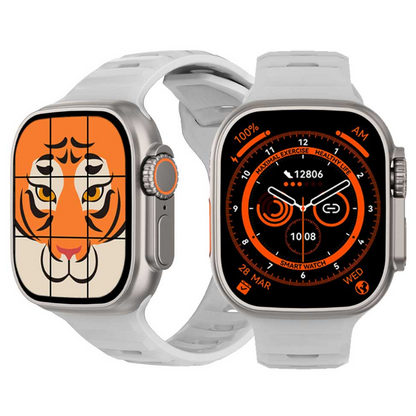 Ceas Smartwatch si Bratara, Fitness, 2' SUPER RETINA, Apel, Notificari Apeluri/Sms/Social Media, Monitorizare sanatate, somnului, ritm cardiac, temperatura corpului, Control TikTok, Limba Romana, Curea din silicon, Argintiu