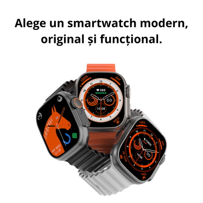 Ceas Smartwatch si Bratara, Fitness, 2' SUPER RETINA, Apel, Notificari Apeluri/Sms/Social Media, Monitorizare sanatate, somnului, ritm cardiac, temperatura corpului, Control TikTok, Limba Romana, Curea din silicon, Argintiu