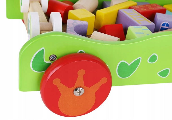 Carucior si antepremergator copii 1 an +, lemn, Zola, cu 22 cuburi multicolore, 43x26x36 cm