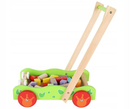 Carucior si antepremergator copii 1 an +, lemn, Zola, cu 22 cuburi multicolore, 43x26x36 cm