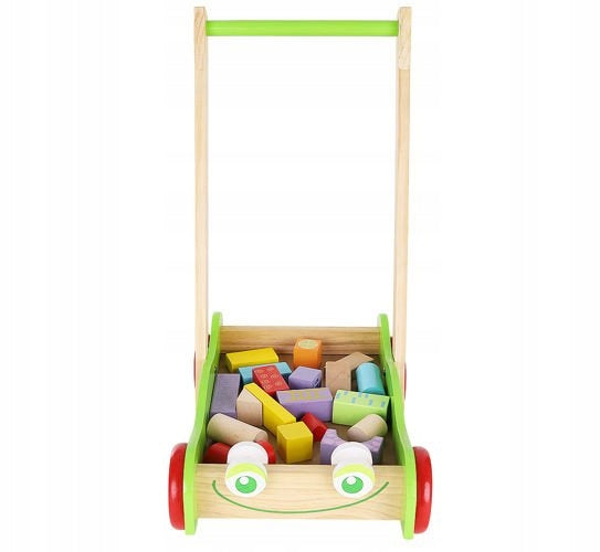 Carucior si antepremergator copii 1 an +, lemn, Zola, cu 22 cuburi multicolore, 43x26x36 cm
