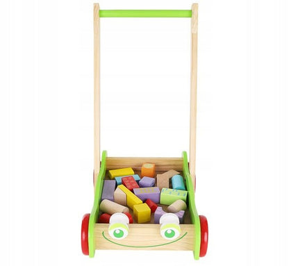 Carucior si antepremergator copii 1 an +, lemn, Zola, cu 22 cuburi multicolore, 43x26x36 cm